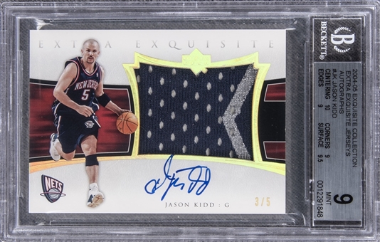 2004-05 UD "Exquisite Collection" Extra Exquisite Jerseys Autographs #JK Jason Kidd Signed Game Used Patch Card (#3/5) – BGS MINT 9/BGS 9